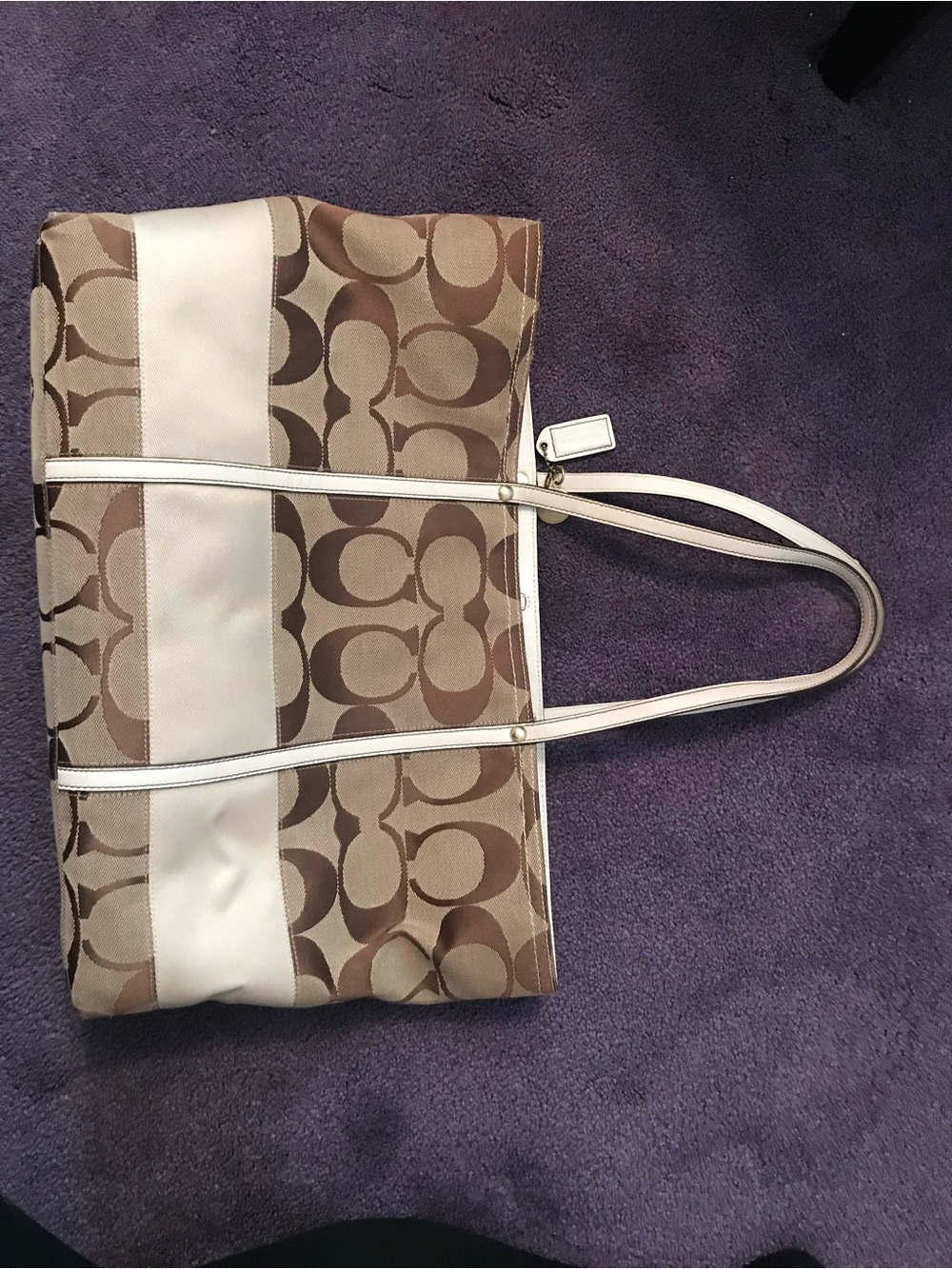 Vintage Coach Khaki Signature Canvas Tote with Chalk Trim Y2K